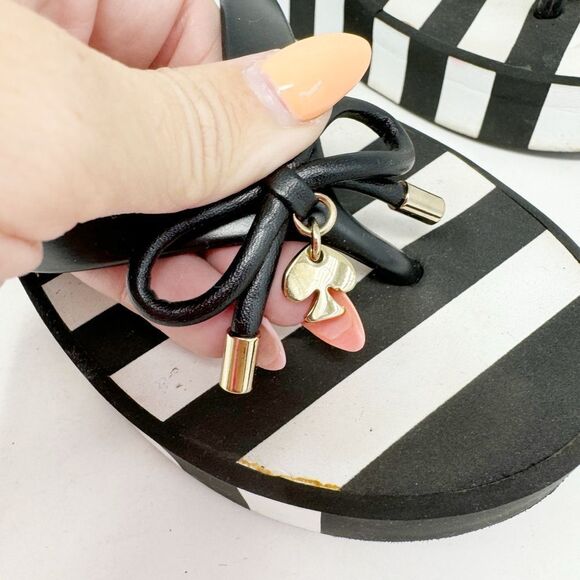KATE SPADE | Rhett Striped Black/White Wedge Flip Flops Sandals Women’s Size 7 - Picture 11 of 15